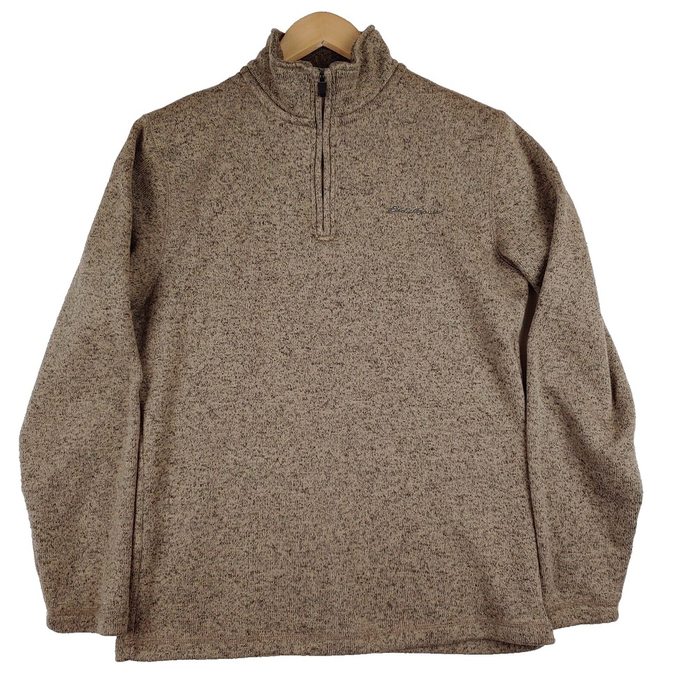 Eddie Bauer 1/4 Zip Fleece Sweater Mens Small Tan Classic Fit Mock Neck Pullover
